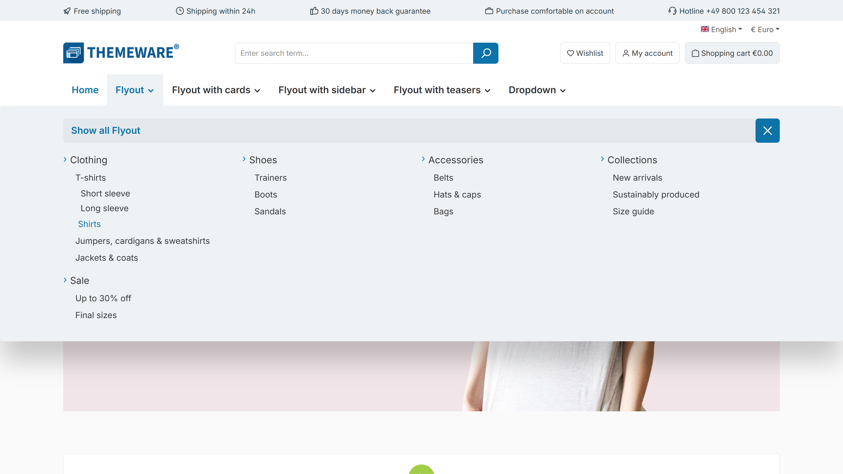 Flyout layout with list style